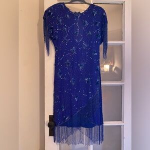 Vintage Royal Blue Beaded Party Dress